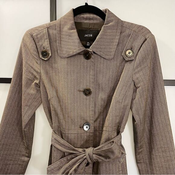 [3/4] Jacob Brown & Tan Fall Long Sleeve Belted Trench Coat Rain Jacket Women’s - Picture 3 of 12